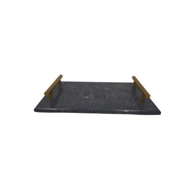 Imagem de Bandeja Decorativa de Mármore Preto e Dourado 30cm RJC0015 BTC