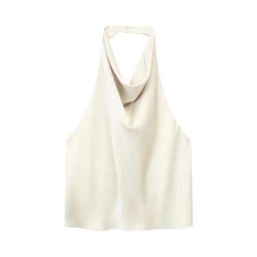 Imagem de Top Cropped Feminino em Cetim com Decote Halterneck - Traseira Decote 