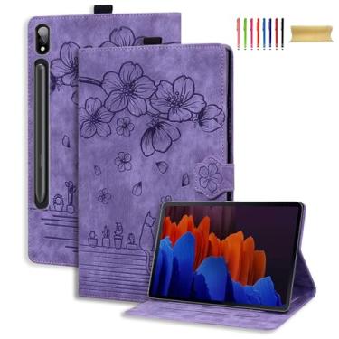 Imagem de Capa fina para Samsung Galaxy Tab S10+ Plus/S9+ Plus/S8+ Plus/S7+ Plus/S7 FE de 12,4 polegadas, estampa floral de gato, flip automática hibernar, à prova de choque, com suporte, capa protetora para