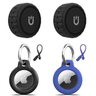 Imagem de Mikirini Pacote com 4 para Apple AirTag, 2 capas resistentes à prova d'água para bicicleta, carro, caminhão e trailer, 2 capas protetoras de chaveiro com chaveiro e cordão (2 ímãs e 2 chaveiros)