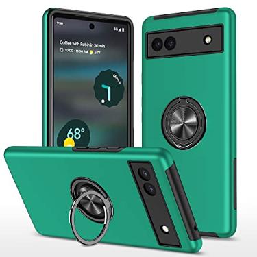 Imagem de SORAKA Capa para Google Pixel 6A com suporte de anel invisível e placa de metal para montagem magnética em carro Capa rígida para PC Capa Google Pixel 6A Capa resistente de nível militar