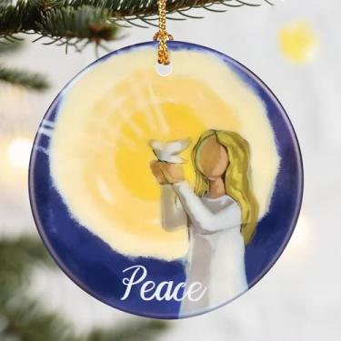 Imagem de Enfeite de Natal de anjo da paz, enfeites de anjo de cerâmica Dodosky de 7 cm, decoração de Natal, enfeites de árvore de Natal, decorações de Natal para árvores, enfeites de férias, presentes cristãos