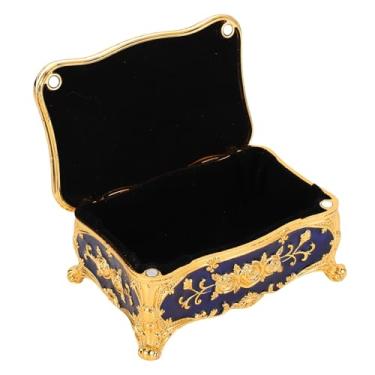 Imagem de GLOGLOW Jóias Misteriosas Jarra de Jóias de Metal Vintage Com Forro de Veludo, Pequeno Armazenamento de Bugigangas para Brincos e Colares, Perfeito para Mulheres e Meninas Presentes (Azul dourado)