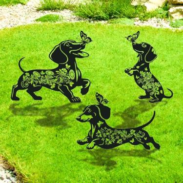Imagem de Rngmsi Dachshund Estacas decorativas de jardim, 3 peças de metal Weiner Dog Garden Statues Decoração para exterior, Dachshund Yard Lawn Presentes ao ar livre para mulheres homens amantes de filhotes