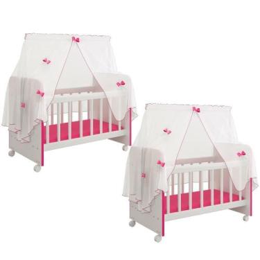 Imagem de Kit 2 Berços Para Boneca Magia Infantil Branco Rosa - LYAM DECOR