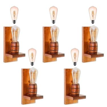 Imagem de Kit 5 Arandelas Barril Delenha Decor Mogno + Lâmpadas