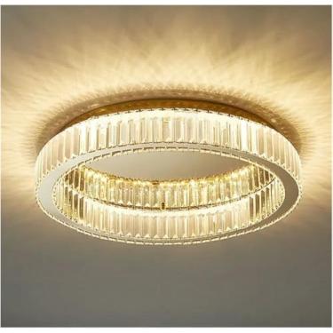 Imagem de WLHAZMWY Candeeiro pendente nórdico LED cristal redondo luz de teto, pingente, sala de estar, quarto, decoração de casa, luminárias (branco frio, diâmetro 80 cm)