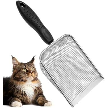 Imagem de Pá Higiênica De Aço Inox Para Areia De Gato Peneira Reforçada Antiferrugem Ergonômica