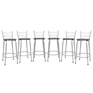 Imagem de Kit 6 Cadeira Para Balcão Ilha Bistrô Banqueta 60cm Flórida Prata Bar 