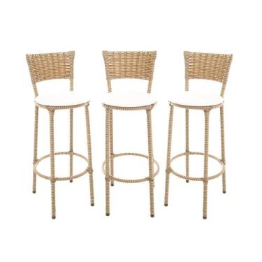 Imagem de KIT 3 Banquetas Alta Encapada Junco CAPPUCCINO Area de Lazer Cozinha B