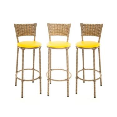 Imagem de KIT 3 Banquetas Alta Encapada Junco CAPPUCCINO Area de Lazer Cozinha B