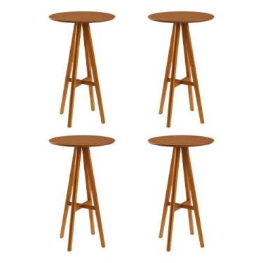 Imagem de Kit 4 Mesas Bistrô Alta Redonda Sila Base Madeira Maciça Mel - CARMO M