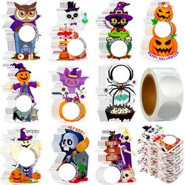 Imagem de AmazingSpark 100 peças de cartões de raspar de Halloween 10 estilos de Natal DIY raspar em branco vales de presente com 300 adesivos, cartões de jogo de festa de Halloween para adultos, grupos