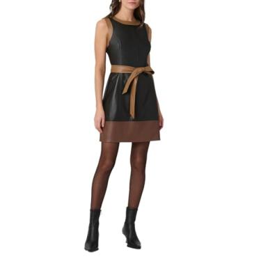 Imagem de Shoshanna Vestido Shanti feminino de couro sintético colorblock, Jet/Camel/marrom, 42