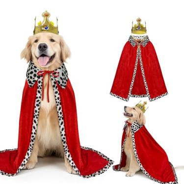 Imagem de Kagoty Fantasia de Rei de Cachorro, Conjunto de Coroa e Capa de Halloween, Roupa de Festa do Príncipe Real para Cães Médios e Grandes (Médio)