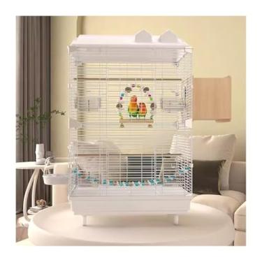 Imagem de Gaiola de pássaro, gaiola de pássaro, papagaio, grande, arame horizontal, casa especial, fácil de limpar, ornamental, luxuosa, vila, ninho de pássaro (branco)