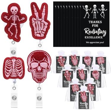 Imagem de Geyoga 10 conjuntos de carretéis de crachá de raio X Radiologia Rad Tech presentes em massa retráteis engraçados esqueleto porta-identidade clipes com cartões sacos de organza enfermeira médica