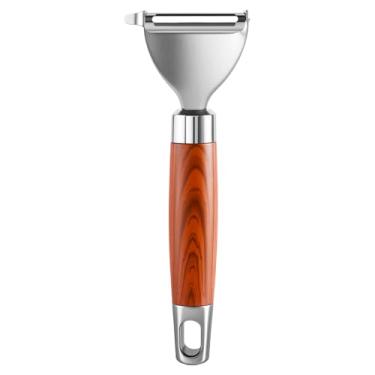 Imagem de AYMXZT Descascador de vegetais de cozinha, descascador de batata e maçã, lâmina reta, cabo de grão de madeira antiderrapante durável de aço inoxidável