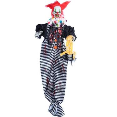 Imagem de Decoração Halloween Palhaço Tommy Boneco Brinquedo Animatrônico Assassino Grande com Sensor Luz e Som