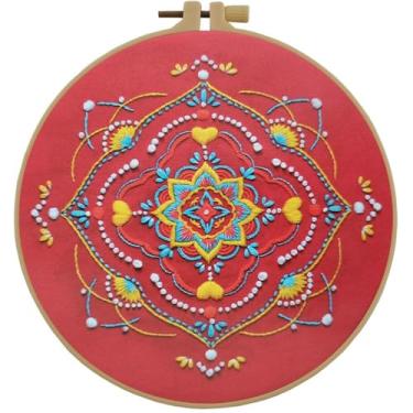 Imagem de Esffaci Kit de bordado para iniciantes adultos com padrão mandala datura conjunto de bordado à mão com pano de bordado, argola, passador de agulha, fio dental e instruções (sem garantia de versão em