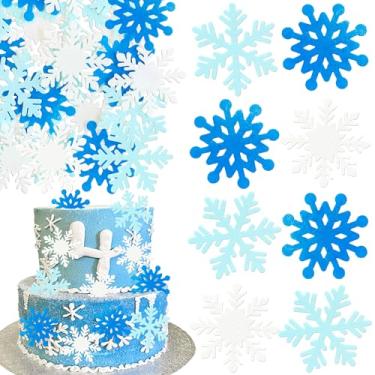 Imagem de Ephlyn 60Pcs Edible Snowflake Cupcake Toppers Winter Cupcake Picks Water Paper Winter Frozen Cake Decorations for Snowflake Theme Baby Shower Kids Birthday Party Supplies Blue White