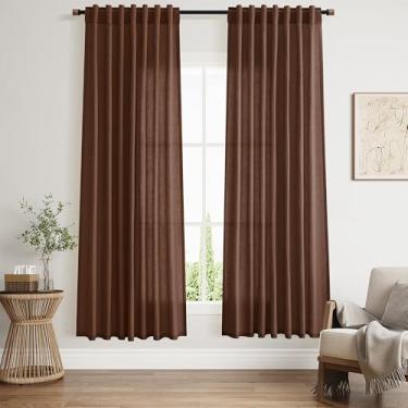Imagem de Cortinas semitransparentes marrom mocha 182 cm de comprimento, 2 painéis para quarto, aba traseira, bolso para varão, filtragem de luz, cortinas de privacidade, algodão, linho, texturizado, casa de
