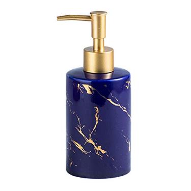Imagem de Dispensador de sabão de cerâmica com padrão de textura de mármore para banheiro, cozinha, bancada, garrafa líquida durável com bomba dourada fosca dispensador de sabão de cozinha de 310 ml (Cor