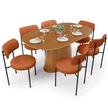 Imagem de Mesa Para Sala De Jantar Valência Com 06 Cadeiras Sala De Jantar Louise L02 Tecido Terracota - Lyam Decor