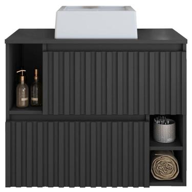 Imagem de Gabinete Suspenso 2 Portas Com Cuba Branca 75 cm BL1000 Grafite FAEM