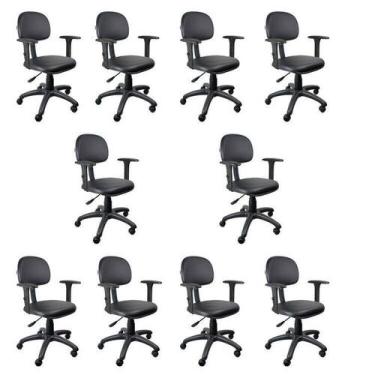 Imagem de Kit 10 Unidades Cadeira Escritório Secretária Giratória com Braço Regu