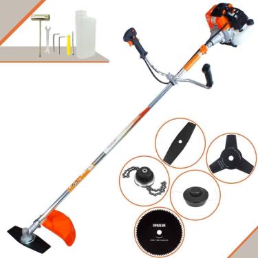 Imagem de Roçadeira Cortador de Grama  Vulcan VR430S À Gasolina 2 Tempos 1,7HP 43cc 10.000rpm + Kit Extra de Faca 3 Pontas, Faca 80 Dentes e Trimmer