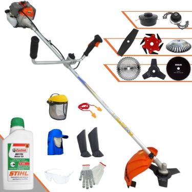 Imagem de Roçadeira Vulcan VP330P 33cc Com Carretel Nylon + Facas 2 Pontas, 3 Pontas, 6 Pontas, 40 Dentes, 80 Dentes, Trimmer e Escova de Aço + EPI + ÓLEO STIHL