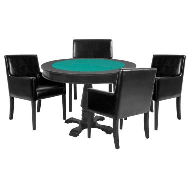 Imagem de Mesa de Jogos Carteado Victoria Tampo Reversível com 4 Cadeiras Liverpool PU Preto Liso - Gran Belo