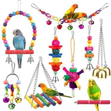 Imagem de Brinquedos de pássaros YIXUND para conures com rede de escada colorida