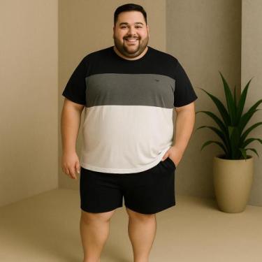 Imagem de Pijama Masculino Plus Size Curto Viscolycra Preto/Mescla - 268040x - P