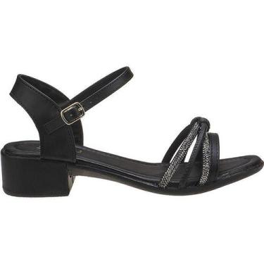 Imagem de Sandália Infantil Feminina Salto Bloco Preta Com Tiras de strass - Lia