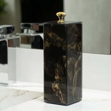 Imagem de Porta ESCOVA DE DENTE de vidro- EFEITO MÁRMORE (Preto com Dourado)