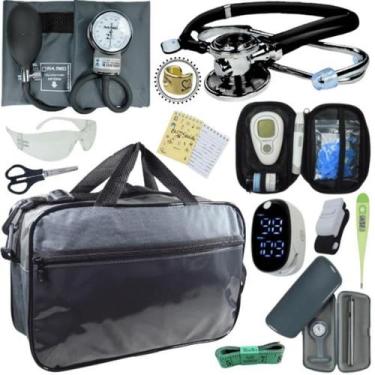 Imagem de Kit Bolsa Cores Aparelho de Pressao Esfigmomanometro Estetoscópio Medi