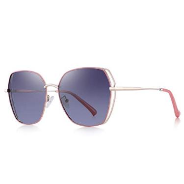 Imagem de Óculos de sol femininos quadrados polarizados luxuosos femininos moda tendência óculos de sol, Armação rosa/lente gradiente preta, Lens Width: 66 Millimeters