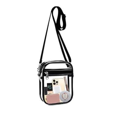 Imagem de Bolsa tiracolo feminina impermeável de PVC transparente com alça de ombro ajustável para shows e estádios, Preto, G, Small