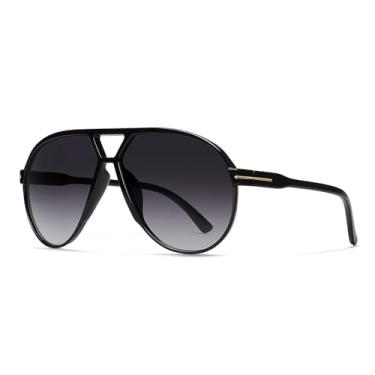 Imagem de Óculos de sol aviador grandes para mulheres e homens, óculos de sol retrô dos anos 70, vintage, moderno, aviadores escudos, Cinza degradê