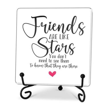 Imagem de Sinal de bloco de acrílico de 10 cm - A Good Friends Are Like Stars Motivational Friendship Placa acrílica de pinho sólido natural, mesa, prateleira, decorações para casa e escritório -A168