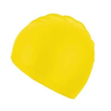 Imagem de Touca de natação de silicone à prova d'água, durável, antiderrapante, unissex, adulto, chapéu de natação masculino e feminino, touca de banho elástica confortável amarela