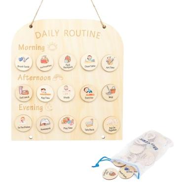 Imagem de Tabela de rotina diária para crianças, agenda visual de madeira, tabela de rotina diária para gerenciamento de tempo, tabela de tarefas da manhã de dormir para crianças