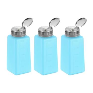 Imagem de Dispensador de álcool solvente de 3 peças, 250 ml, removedor de esmalte para unhas, dispensador de líquido com cabeça de pressão de aço inoxidável para solução de acetona, azul