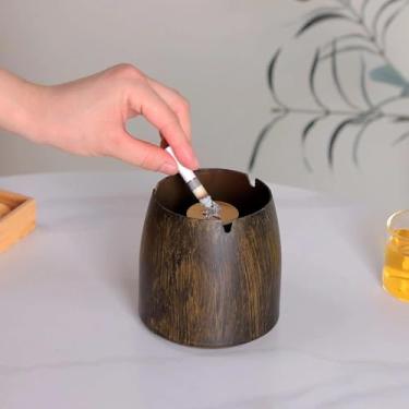 Imagem de 1 conjunto de cor bronze + coluna de cigarro com tampa, cinzeiro antigo de ferro pequeno com tampa, à prova de vento e à prova de moscas, criativo para casa, personalizado, moderno e coberto