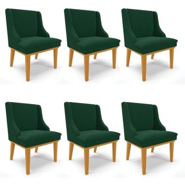 Imagem de Cadeira Sala De Jantar Base Madeira Castanho Kit 6 Liz Bouclê Verde D03 - D'rossi