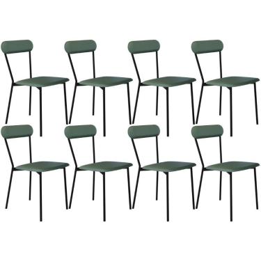 Imagem de Kit 08 Cadeiras Estofada Para Sala De Jantar Liora Preto C01 Courino Verde Sálvia - Lyam Decor