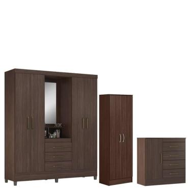 Imagem de Guarda Roupa Casal Capelinha Pérsia Com Multiuso Golden Com Cômoda Montevidéu Café Touch - Demóbile