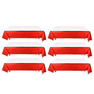 Imagem de SAVITA 6 Peças Toalhas Mesa Festa com Desenho Animado, 180x108 cm Capa de Mesa de Plástico Vermelha e Branca Material para Decoração Festa para Eventos Aniversário Meninos e Meninas